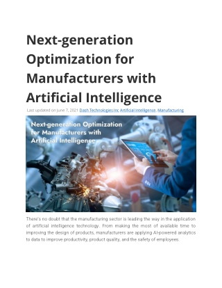 Next-generation Optimization for Manufacturers with Artificial Intelligence