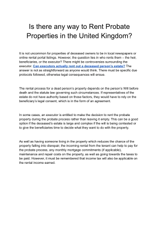 Is there any way to Rent Probate Properties in the United Kingdom