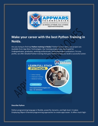 Make your career with the best Python Training in Noida.