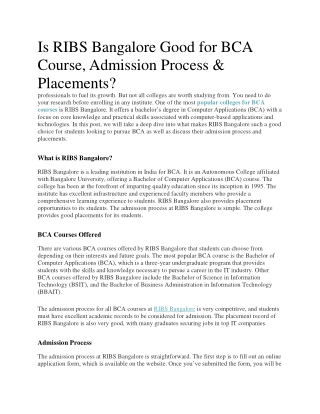 Is RIBS Bangalore Good for BCA Course, Admission Process & Placements