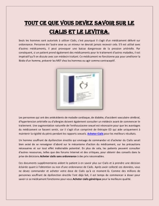 Tout ce que vous devez savoir sur le Cialis et le Levitra (1)