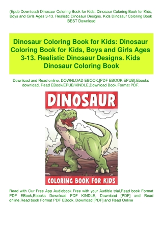(Epub Download) Dinosaur Coloring Book for Kids Dinosaur Coloring Book for Kids  Boys and Girls Ages