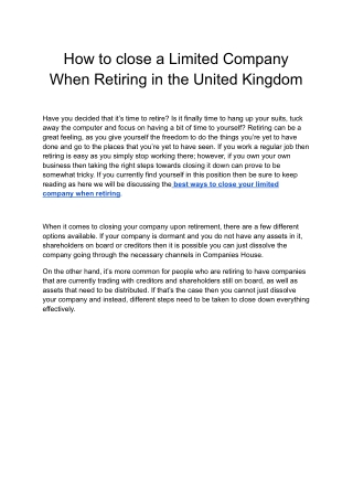 How to close a Limited Company When Retiring in the United Kingdom