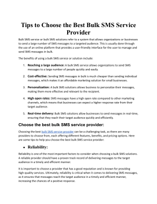 Tips to Choose the Best Bulk SMS Service Provider.