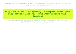 {DOWNLOAD} Mary Anne's Bad Luck Mystery A Graphic Novel (The Baby-sitters Club #13) (The Baby-Sitters Club Graphix) eboo