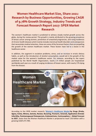 Women Healthcare Market Size, Share Report 2021-2027: SPER Market Research