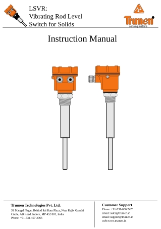 Vibrating Rod Point Level Switch for Solids India