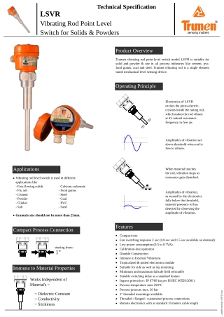 Vibrating Rod Point Level Switch for Solids