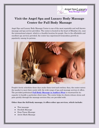 Body spa and Massage in Mumbai