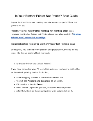 Is Your Brother Printer Not Printing? Best Guide