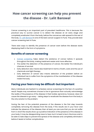How cancer screening can help you prevent the disease