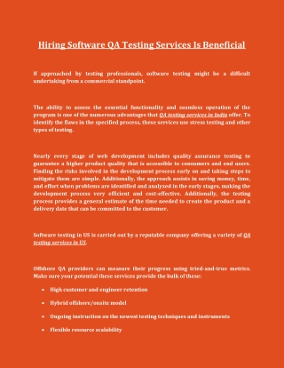 Hiring Software QA Testing Services Is Beneficial