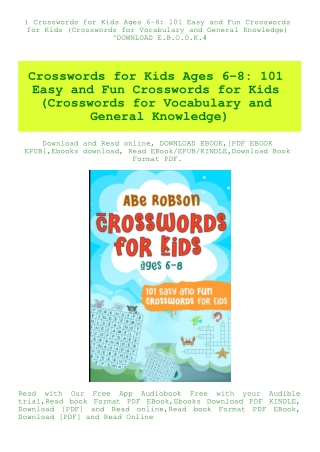 ^READ) Crosswords for Kids Ages 6-8 101 Easy and Fun Crosswords for Kids (Crosswords for Vocabulary