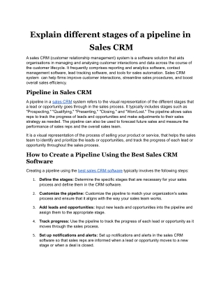 Explain Different Stages of a Pipeline in  Sales CRM.