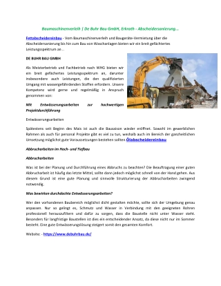 Baumaschinenverleih | De Buhr Bau GmbH, Erkrath - Abscheidersanierung...