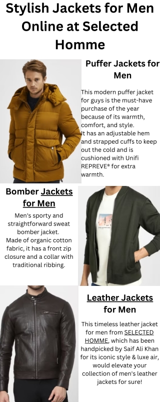 Stylish Jackets for Men Online at Selected Homme