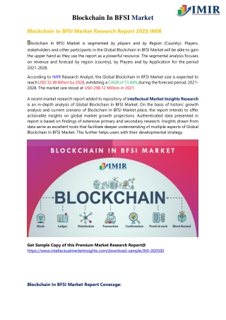 With 73.84% CAGR, Global Blockchain In BFSI Market Size Booming to Hit $32.49 Bn