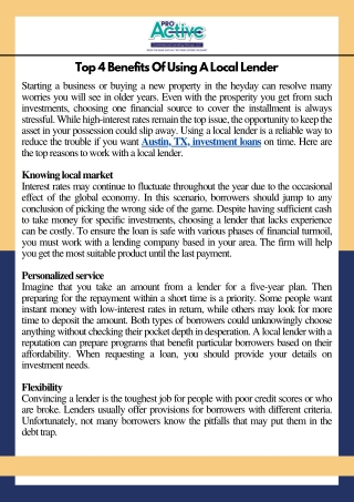 Top 4 Benefits Of Using A Local Lender