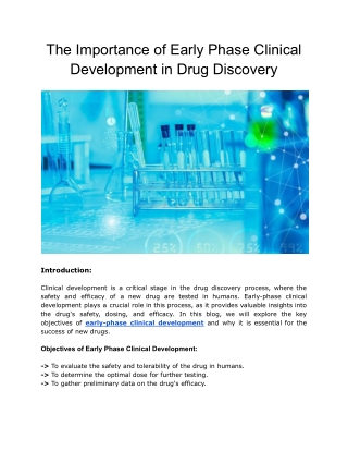 The Importance of Early Phase Clinical Development in Drug Discovery