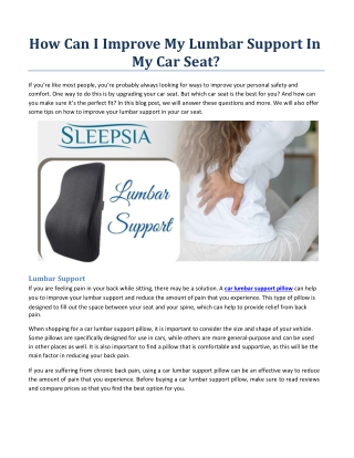 How Can I Improve My Lumbar Support In My Car Seat