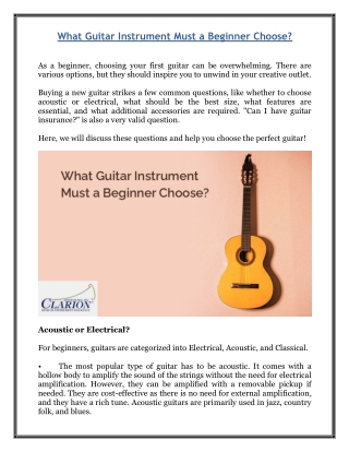What Guitar Instrument Must a Beginner Choose?