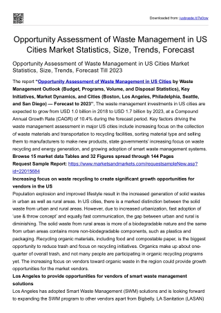 Opportunity Assessment of Waste Management in US Cities Market Statistics, Size