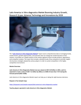 Latin America in Vitro diagnostics Market Booming Industry Growth, Research.