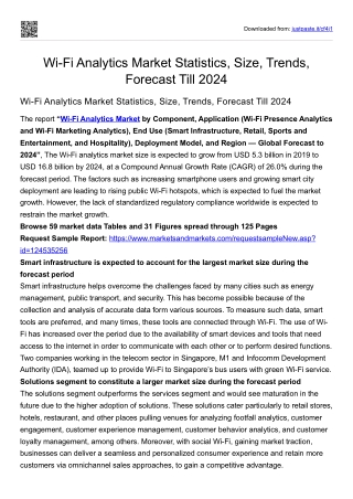 Wi-Fi Analytics Market Statistics, Size, Trends, Forecast Till 2024