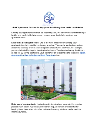 3 BHK Luxury Apartment for Sale in Sarjapur Road - GRC Subhiksha