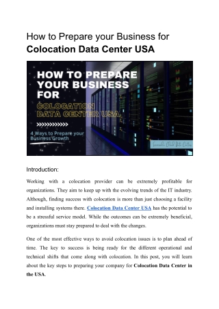 How to Prepare your Business for Colocation Data Center USA