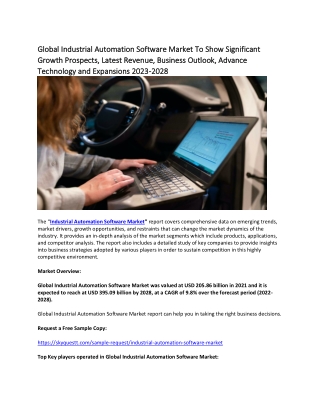 Global Industrial Automation Software Market To Show Significant Growth Prospect