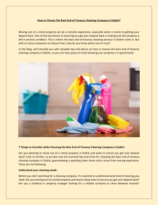 How to Choose The Best End-of-Tenancy Cleaning Company in Dublin?