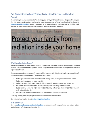 Get Radon Removal and Testing Professional Services in Hamilton Ontario