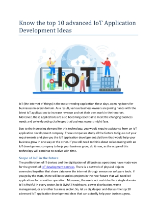 Know the top 10 advanced IoT Application Development Ideas