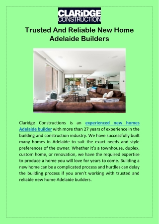 Trusted And Reliable New Home Adelaide Builders