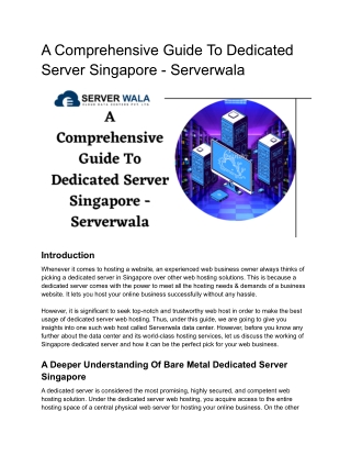 A Comprehensive Guide To Dedicated Server Singapore - Serverwala