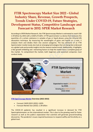 FTIR Spectroscopy Market Size, Share, Growth Report 2032: SPER Market Research