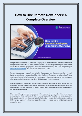 How to Hire Remote Developers A Complete Overview - iWebServices