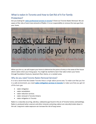 What Is radon In Toronto and How to Get Rid Of It For Family Health Protection