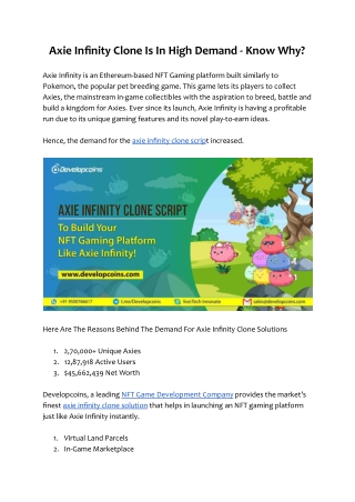Axie Infinity Clone Is In High Demand - Know Why