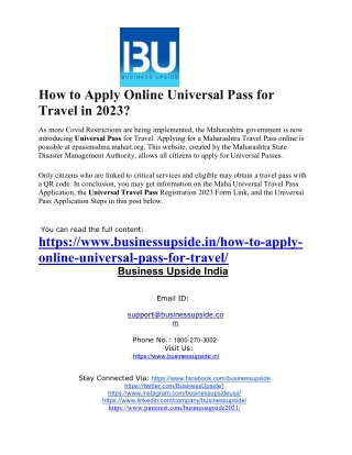 How to Apply Online Universal Pass for Travel in 2023