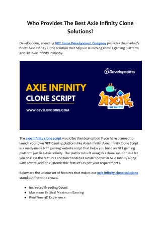 Who Provides The Best Axie Infinity Clone Solutions