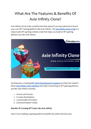 What Are The Features & Benefits Of Axie Infinity Clone