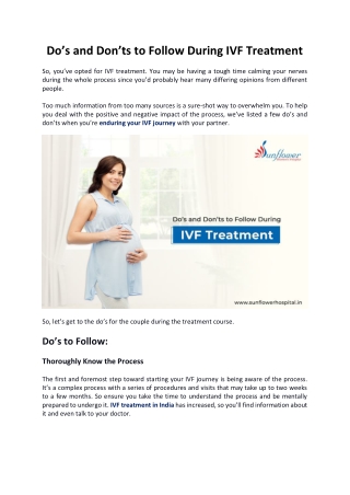 Do’s and Don’ts to Follow During IVF Treatment