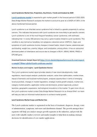 Lynch Syndrome Market Size, Projections, Key Drivers, Trends and Analysis by 2029