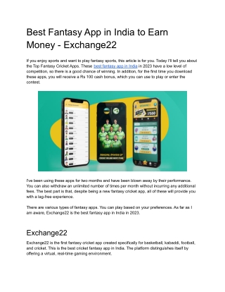Best Fantasy App in India to Earn Money - Exchange22
