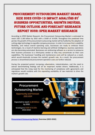 Procurement Outsourcing Market Share, Size Report2022-2032: SPER Market Research