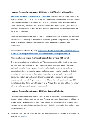 Healthcare Electronic Data Interchange (EDI) Market to Hit US 7,543.67 Million by 2028
