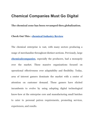 Chemical Companies Must Go Digital