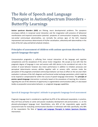 The Role of Speech and Language Therapist in Autism
